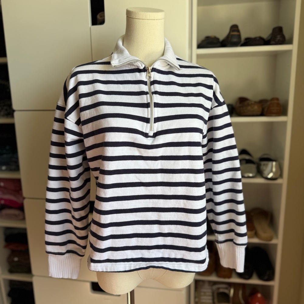 C&C California Black and White Striped Turtleneck Sweater